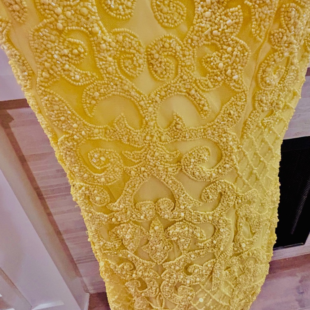 🍋 Primavera Couture Yellow Beaded Dress – Size 12 🍋 - Picture 9 of 16